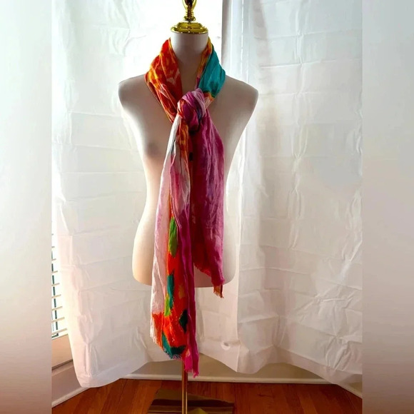 Saks Fifth Avenue Pink and Green Scarf - Picture 1 of 6